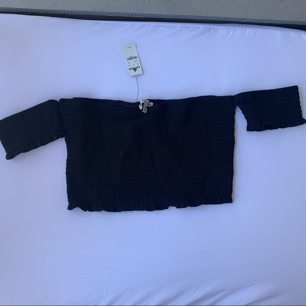 EXPRESS Off The Shoulder Smocked Cropped Tube Top